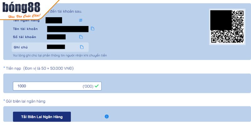 Điền thông tin giao dịch yêu cầu theo đúng yêu cầu của sân chơi